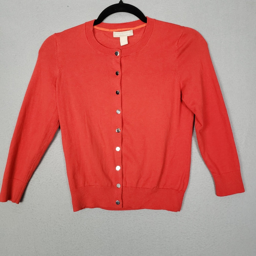 Banana Republic Lightweight Cardigan Sweater Solid Red Silk Romantic Academia